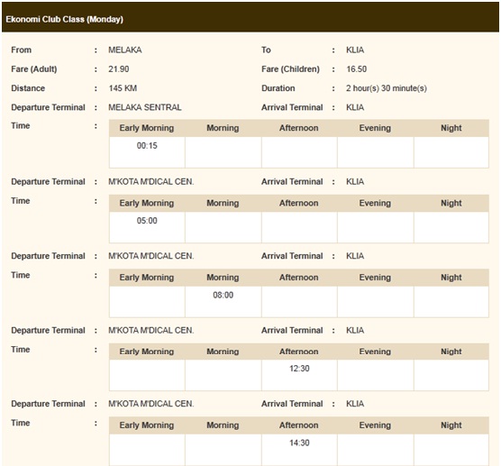 Bus Kuala Lumpur International Airport To Melaka